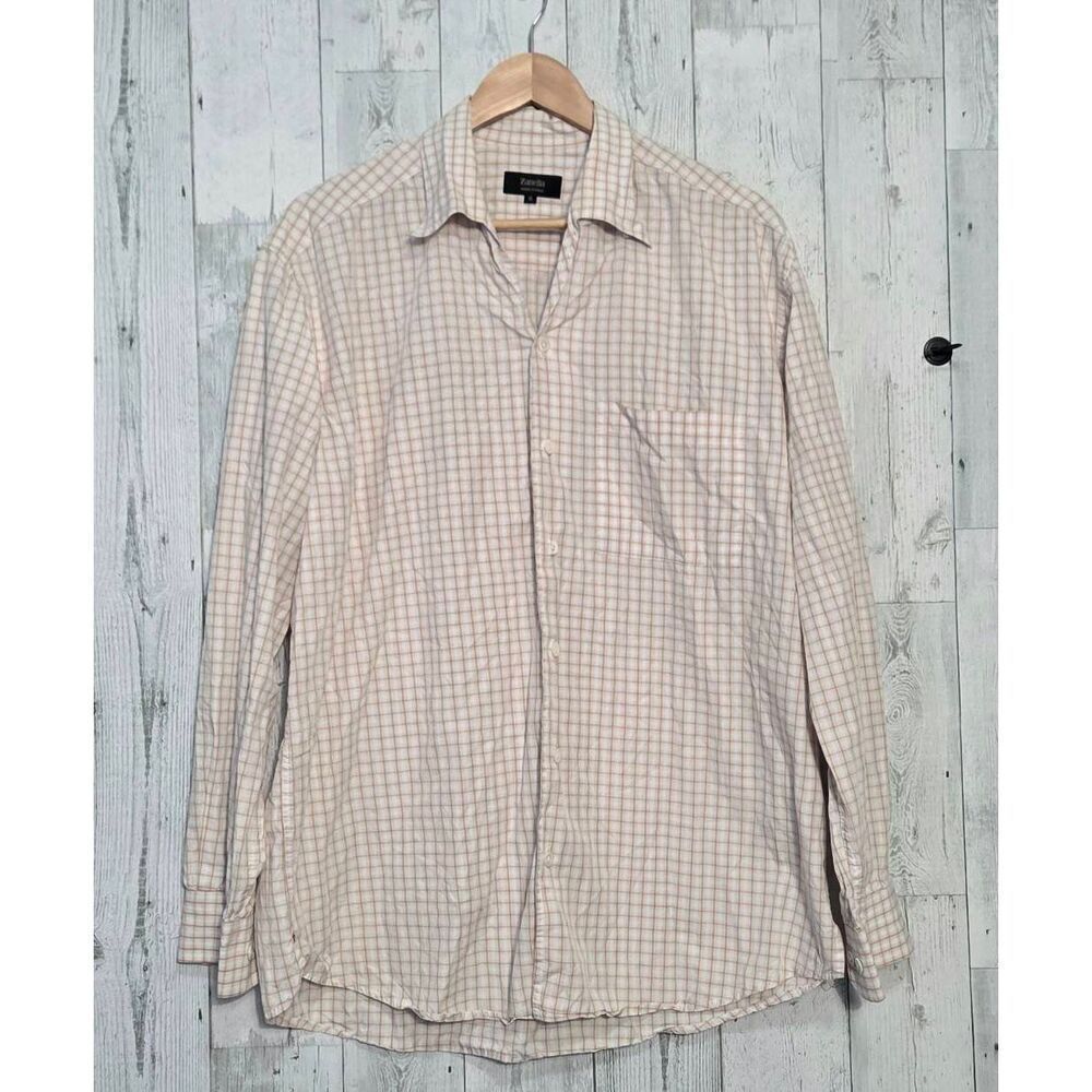 Zanella Cotton Checked Plaid Gingham Button Down Shirt Sz. XL